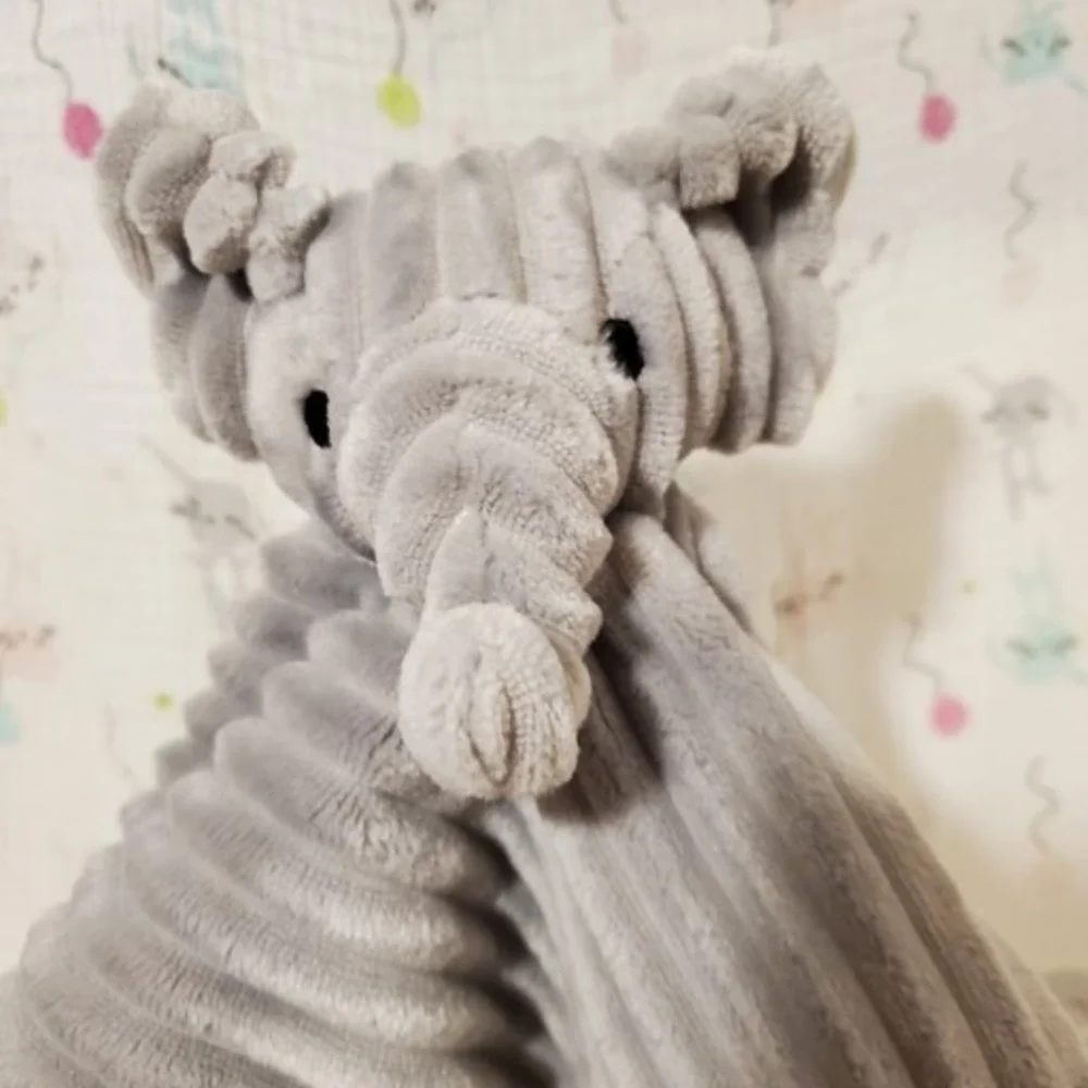 MON‎ LAPIN  Lovey Elephant  Embroided Eyes Ribbed Security Blanket